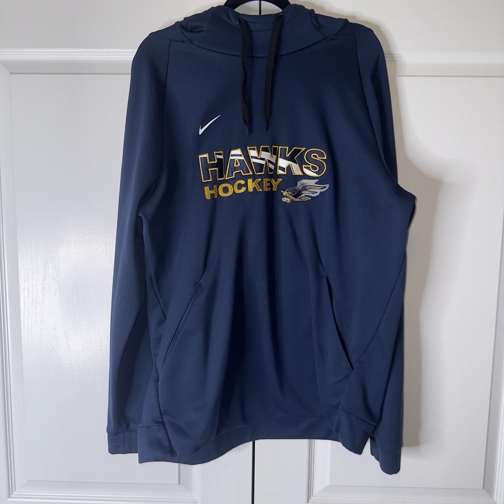 Nike Hoodie Mens XL Blue Hawks Hockey Graphic Dri-FIT Pullover Sweatshirt